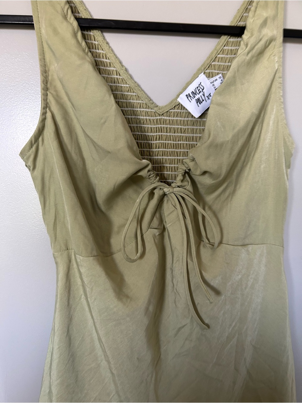 Princess Polly Sage Green Smocked V-Neck Mini Dress - Picture 3 of 5